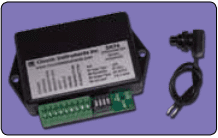Electronic component with attached cable on purple background.